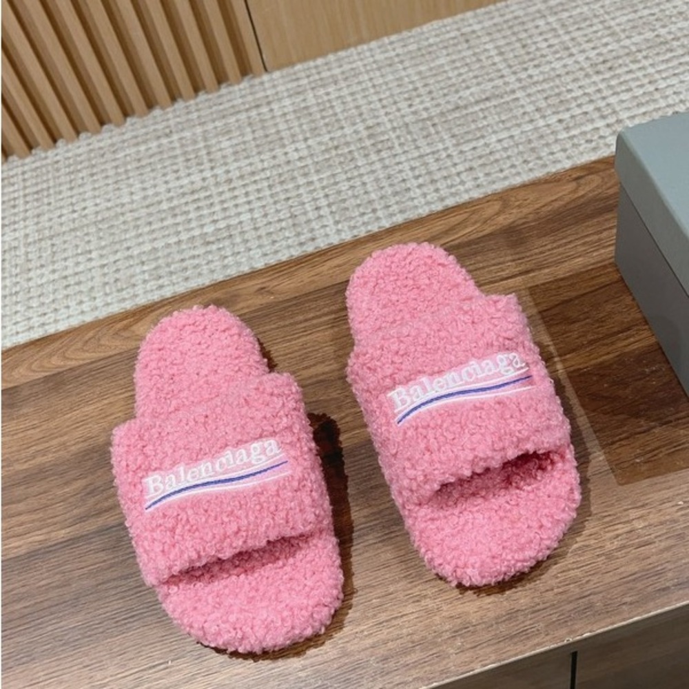 Balenciaga Pink Fuzzy Slides